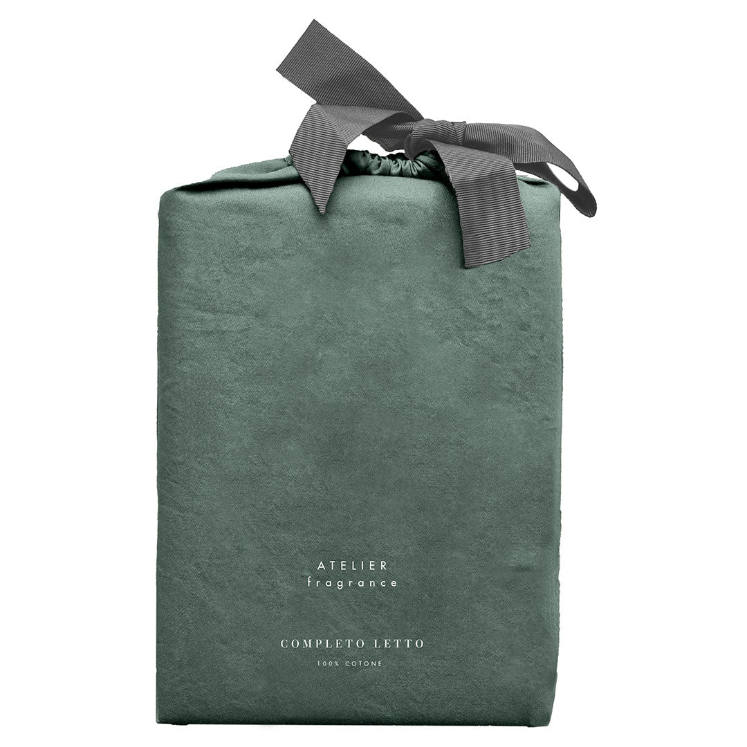 Completo Letto Singolo in Cotone Atelier Fragrance Tinta Unita Dark Green