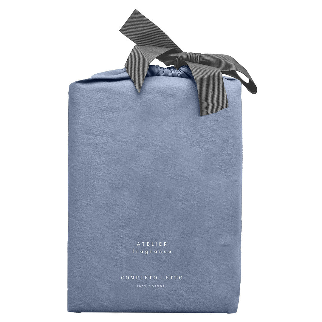 Completo Letto Matrimoniale in Cotone Atelier Fragrance Tinta Unita Blue