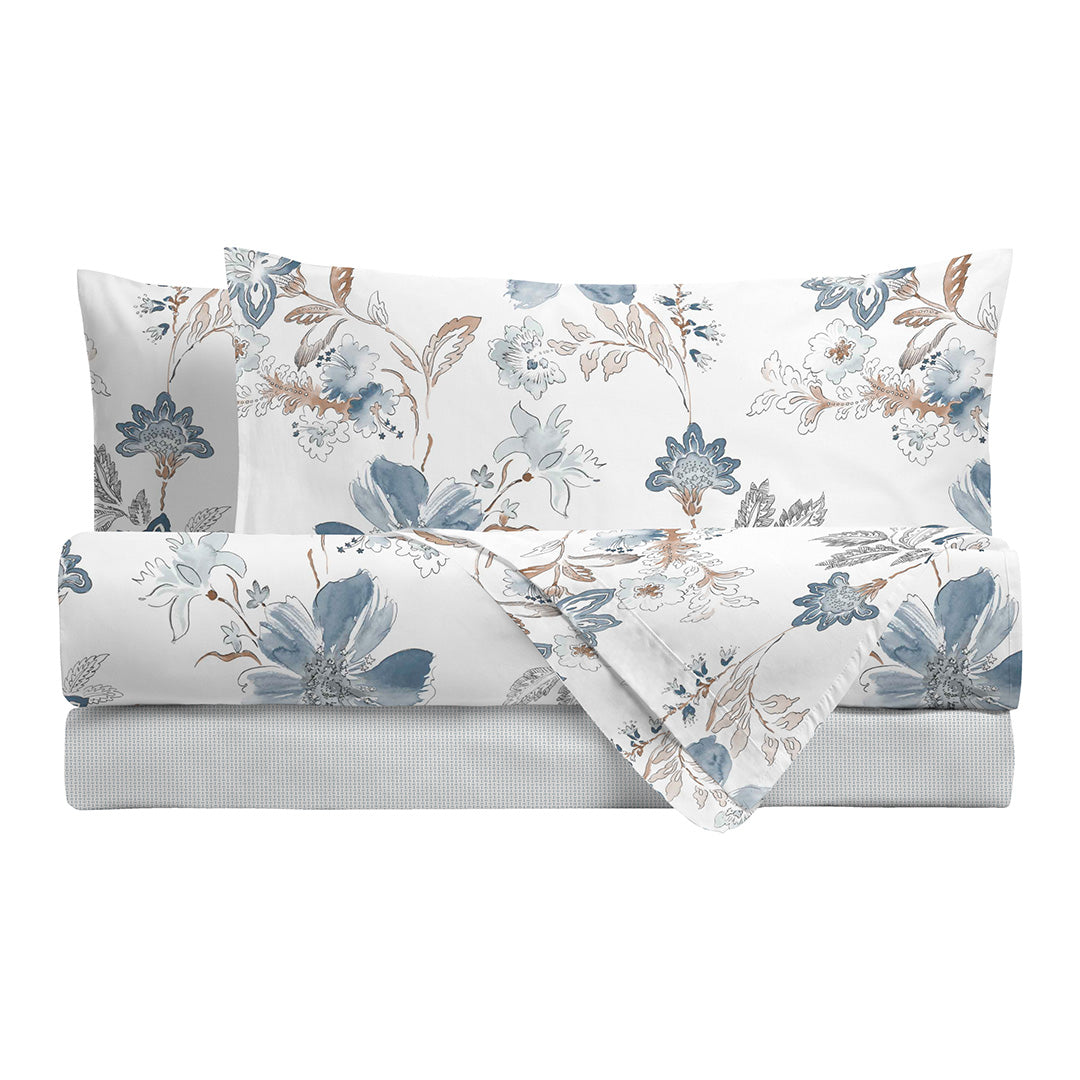 Di Maestro Completo Letto Stampato  Matrimoniale Amal Light Blue