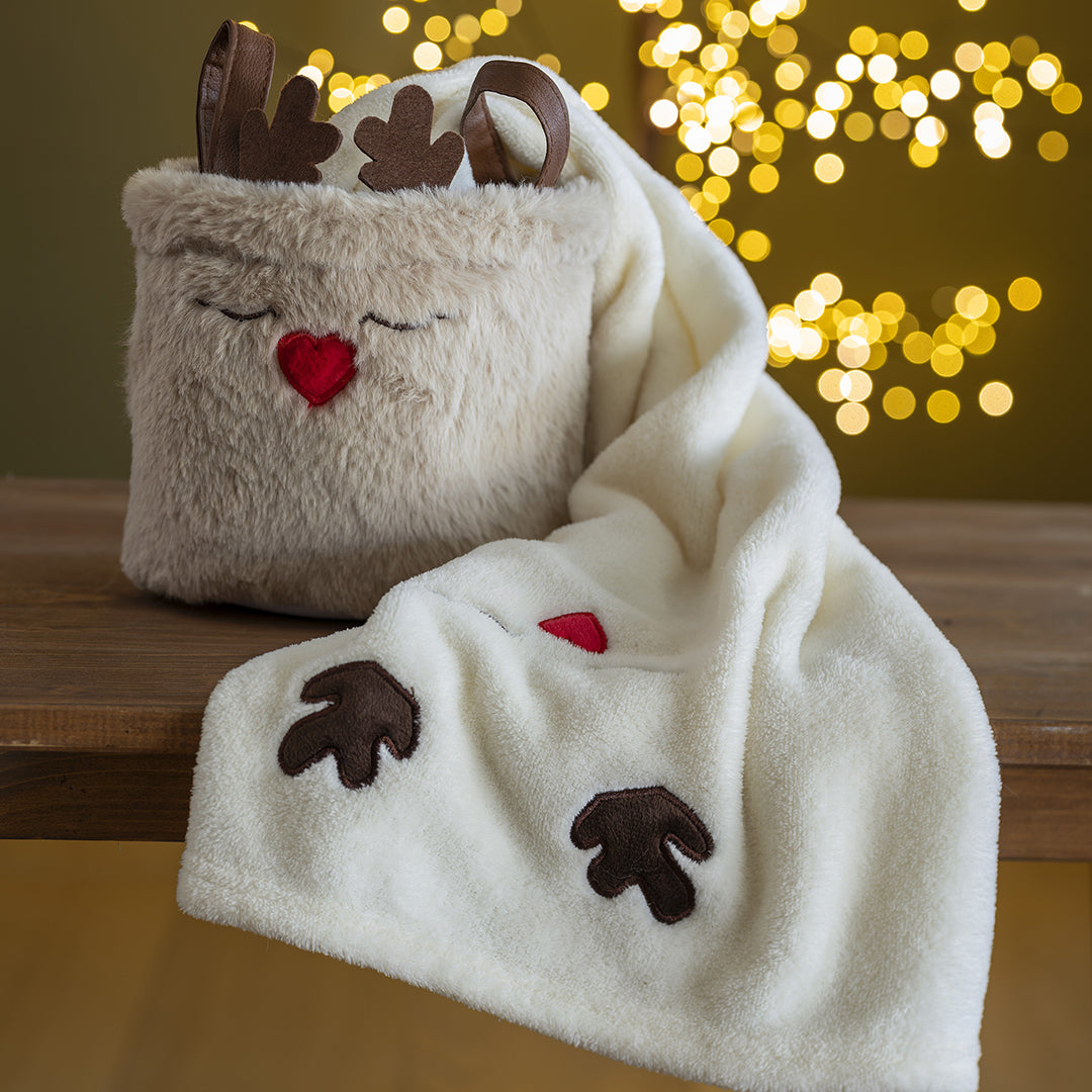 THUN® Coperta + Cesto Baby Bosco D'Inverno - Fantasia Renna Deer Cream