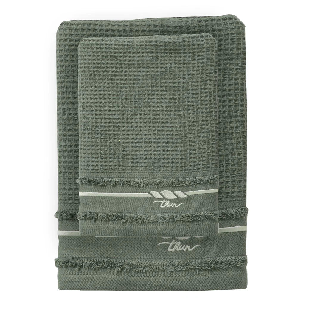 THUN® Set 2 Asciugamani Country Bloom 40x60 + 60x100 cm Tinta Unita Green - Amo La Casa Shop