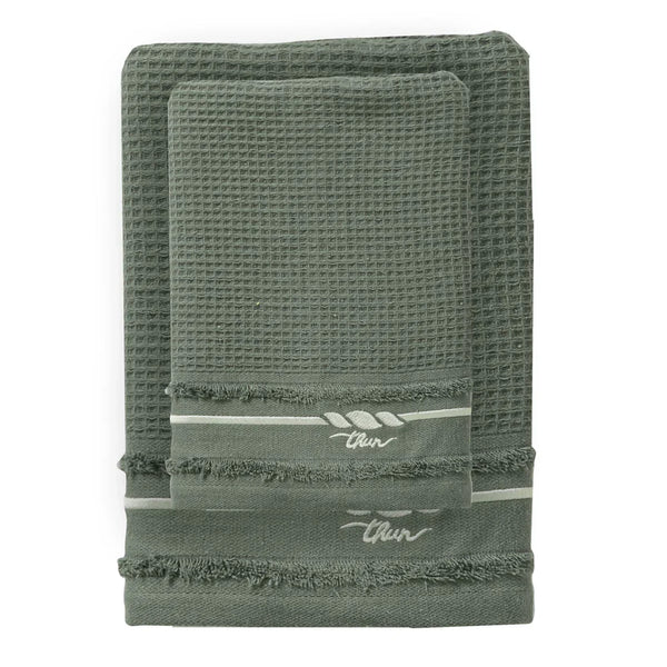 THUN® Set 2 Asciugamani Country Bloom 40x60 + 60x100 cm Tinta Unita Green - Amo La Casa Shop