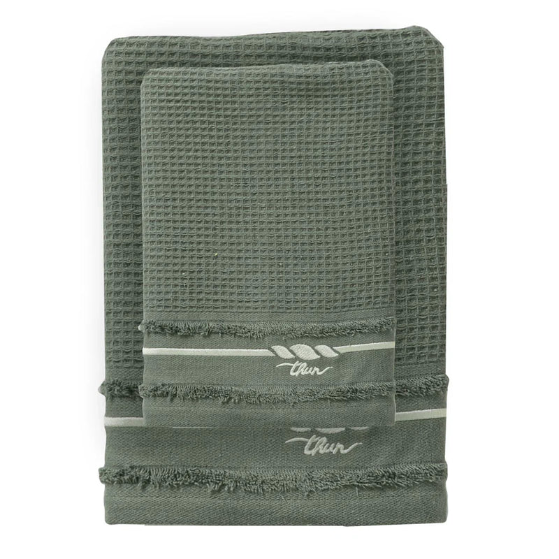 THUN® Set 2 Asciugamani Country Bloom 40x60 + 60x100 cm Tinta Unita Green - Amo La Casa Shop