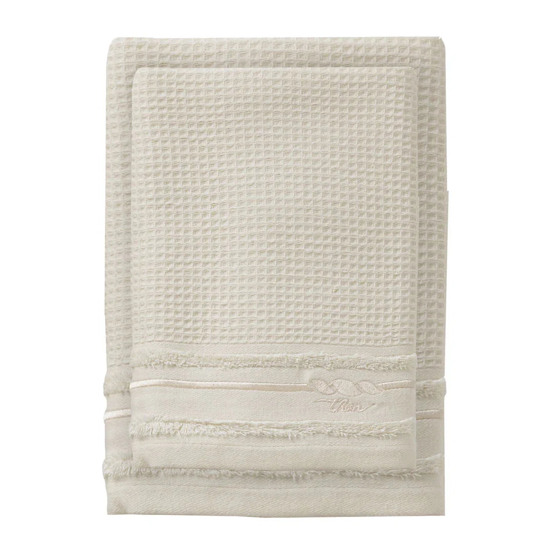THUN® Set 2 Asciugamani Country Bloom 40x60 + 60x100 cm Tinta Unita Cream - Amo La Casa Shop