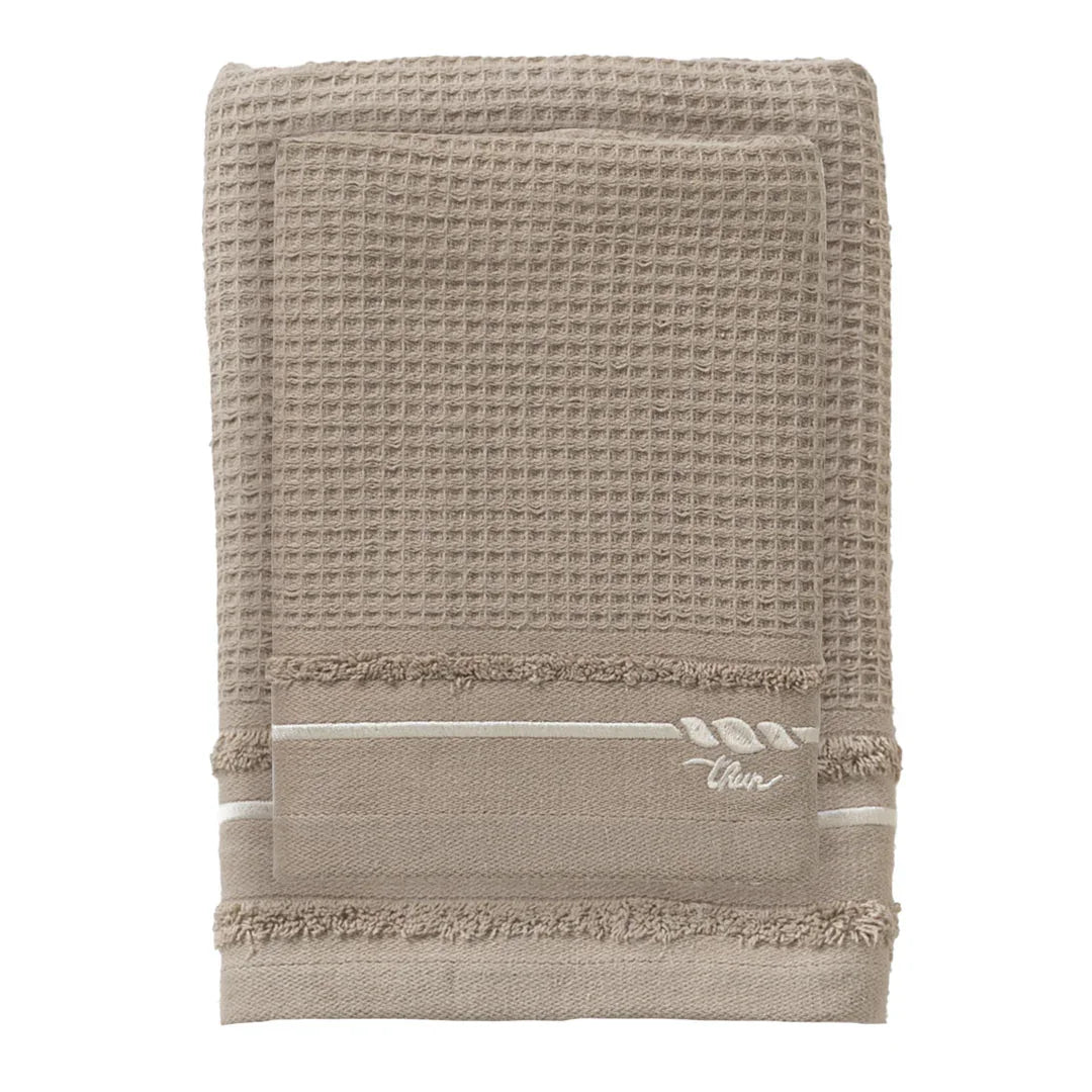 THUN® Set 2 Asciugamani Country Bloom 40x60 + 60x100 cm Tinta Unita Beige - Amo La Casa Shop