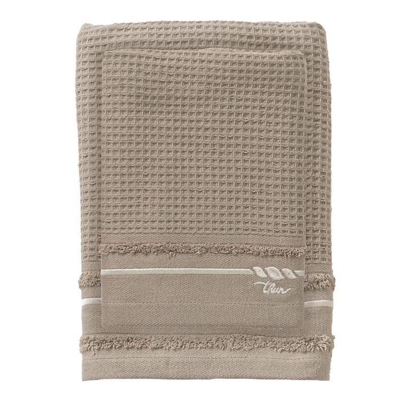 THUN® Set 2 Asciugamani Country Bloom 40x60 + 60x100 cm Tinta Unita Beige - Amo La Casa Shop