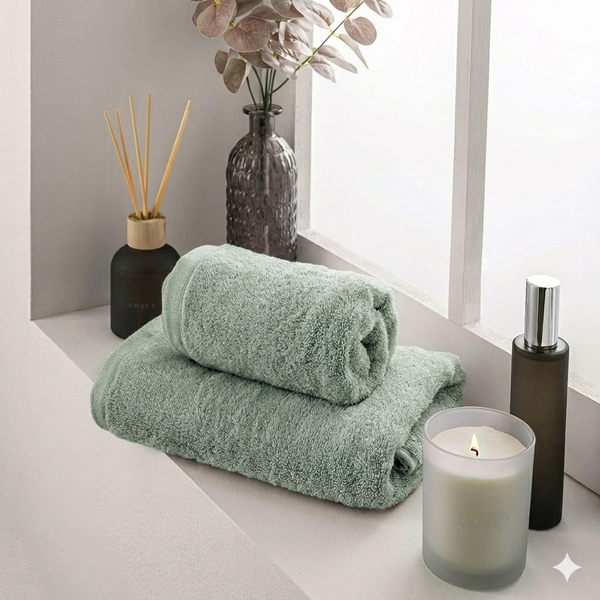 Set 2 Asciugamani in Spugna di Cotone Atelier Fragrance Standard Tinta Unita Sage Green