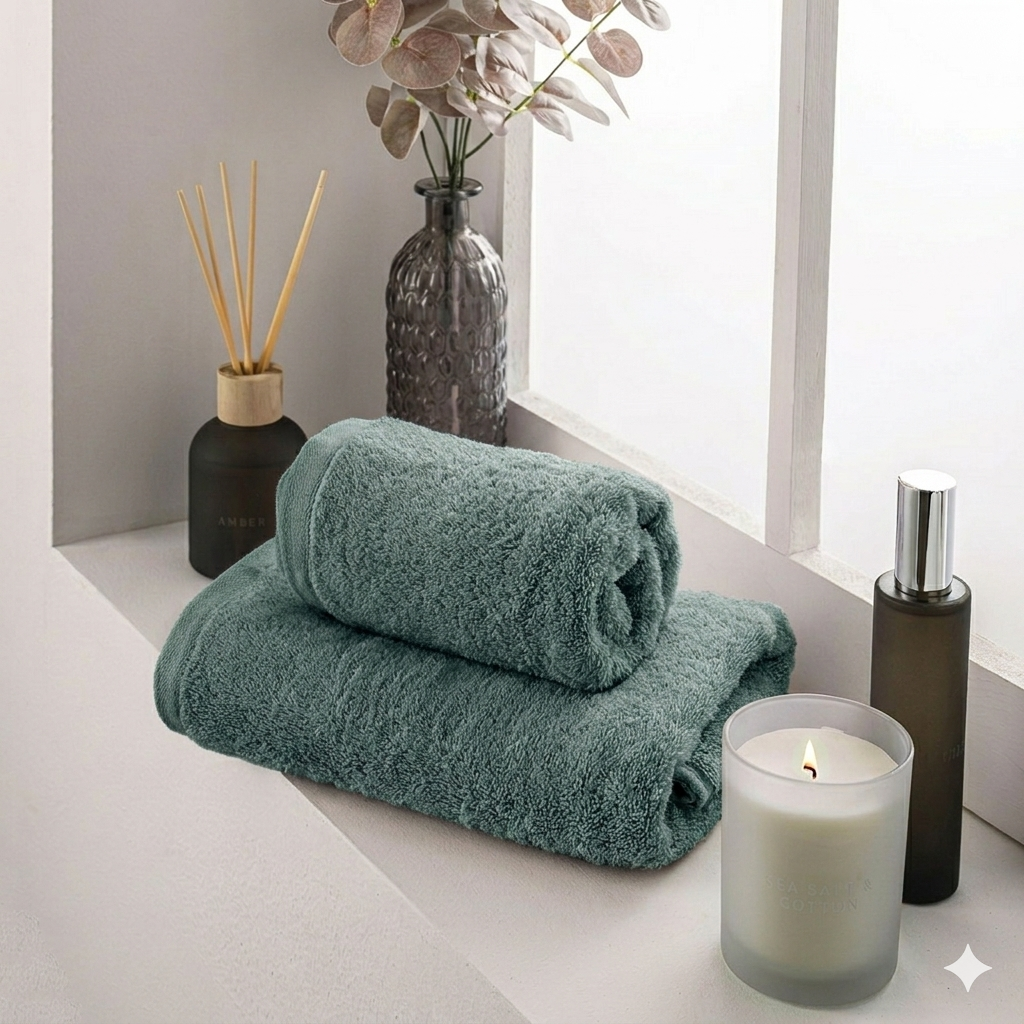 Asciugamano in Spugna di Cotone Atelier Fragrance 70x140 cm Tinta Unita Dark Green