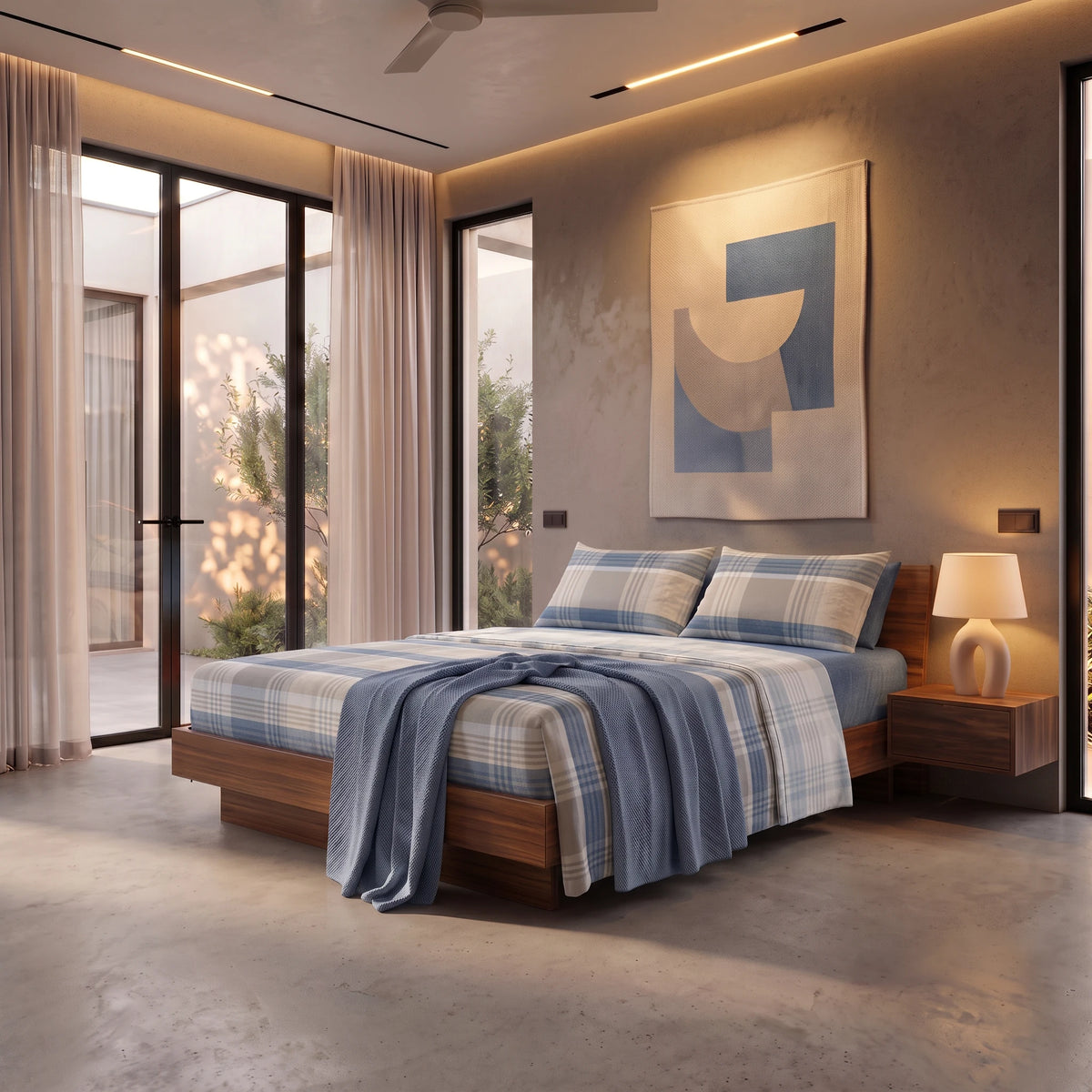 Completo Letto Matrimoniale Basic - Fantasia Andrew Blue