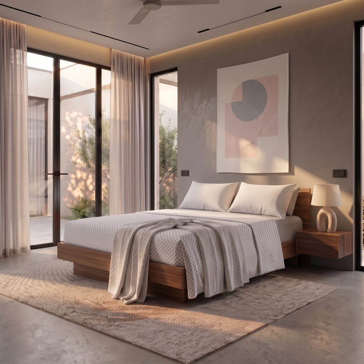 Completo Letto Matrimoniale in Cotone con Stampa - Fantasia Cornelia Pink