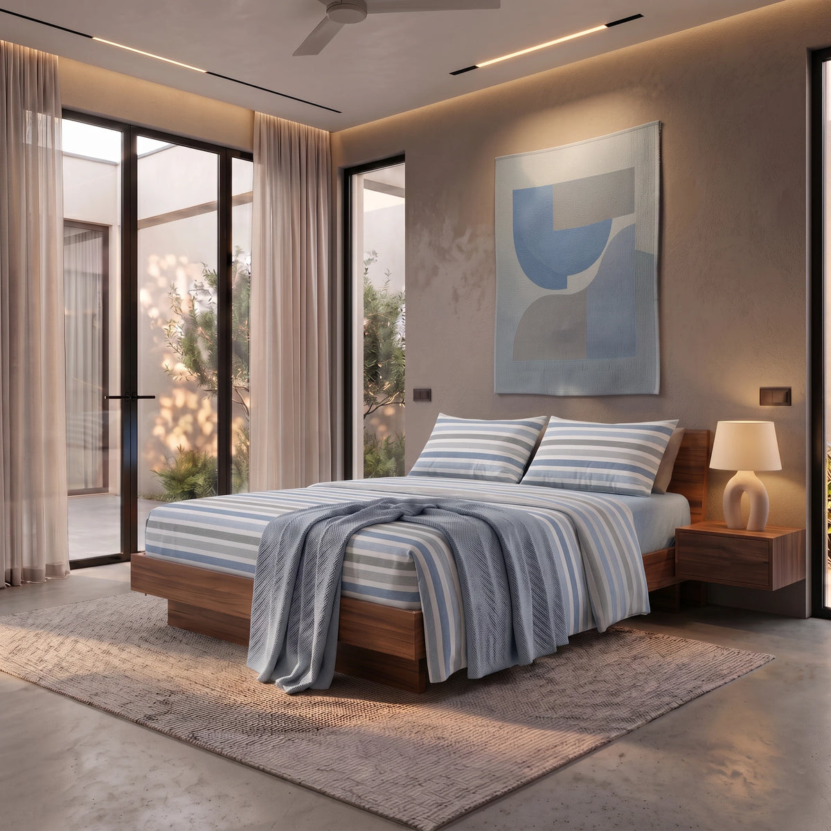 Completo Letto Matrimoniale Basic - Fantasia Edwin Blue