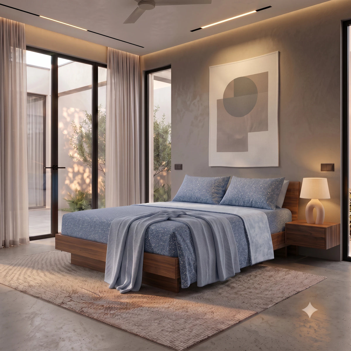Completo Letto Matrimoniale Basic - Fantasia Leopard Light Blue