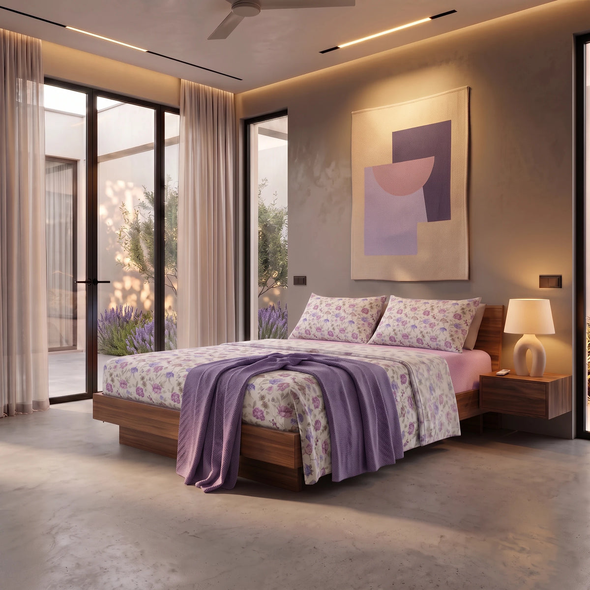 Completo Letto Matrimoniale Basic - Fantasia Marlise Mauve