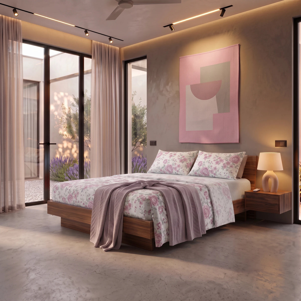 Completo Letto Matrimoniale Basic - Fantasia Neha Mauve