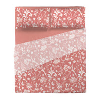Completo Letto Matrimoniale in Cotone con Stampa - Fantasia Fedora Coral