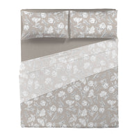 Completo Letto Matrimoniale in Cotone con Stampa - Fantasia Blossom Taupe