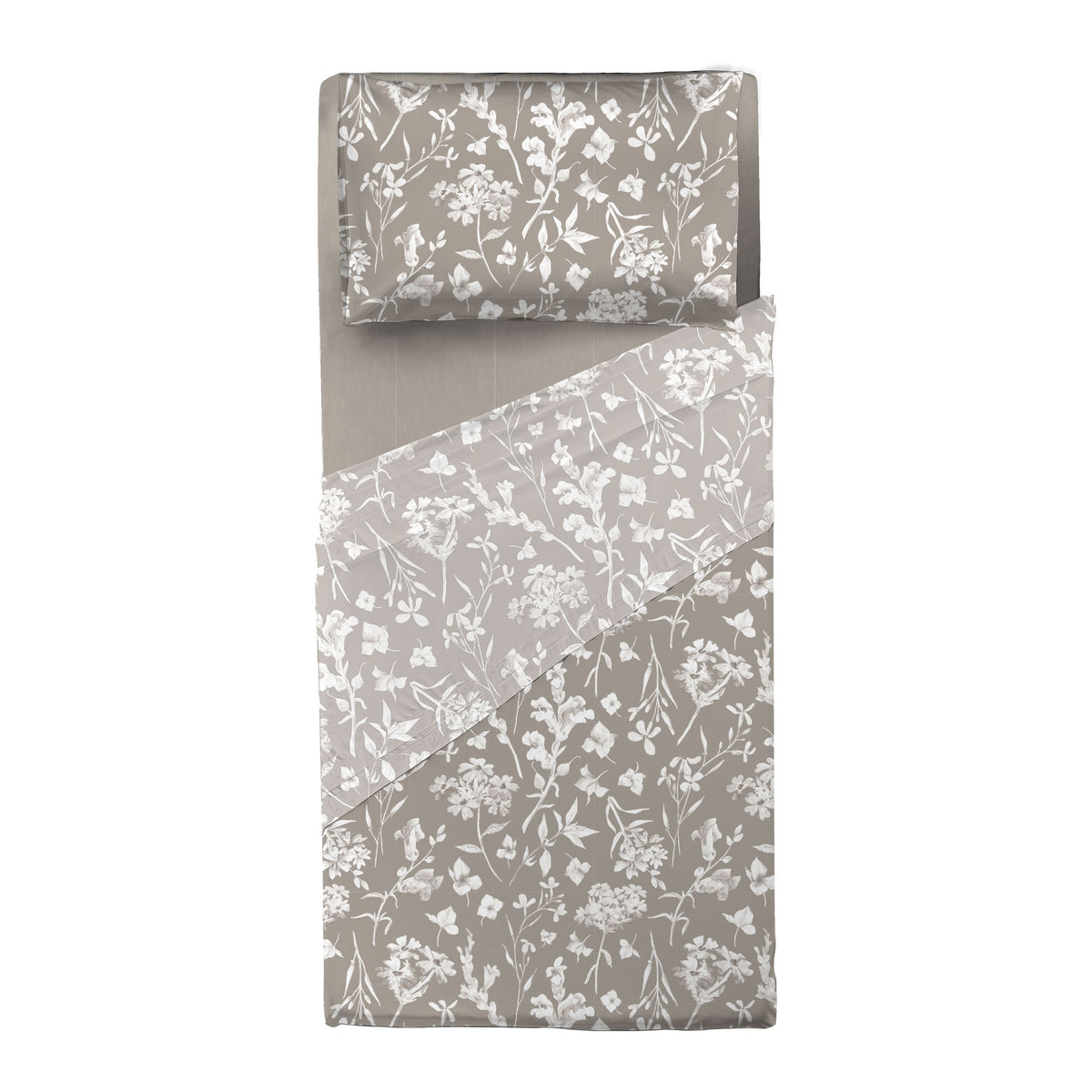 Completo Letto Singolo in Cotone con Stampa - Fantasia Fedora Taupe