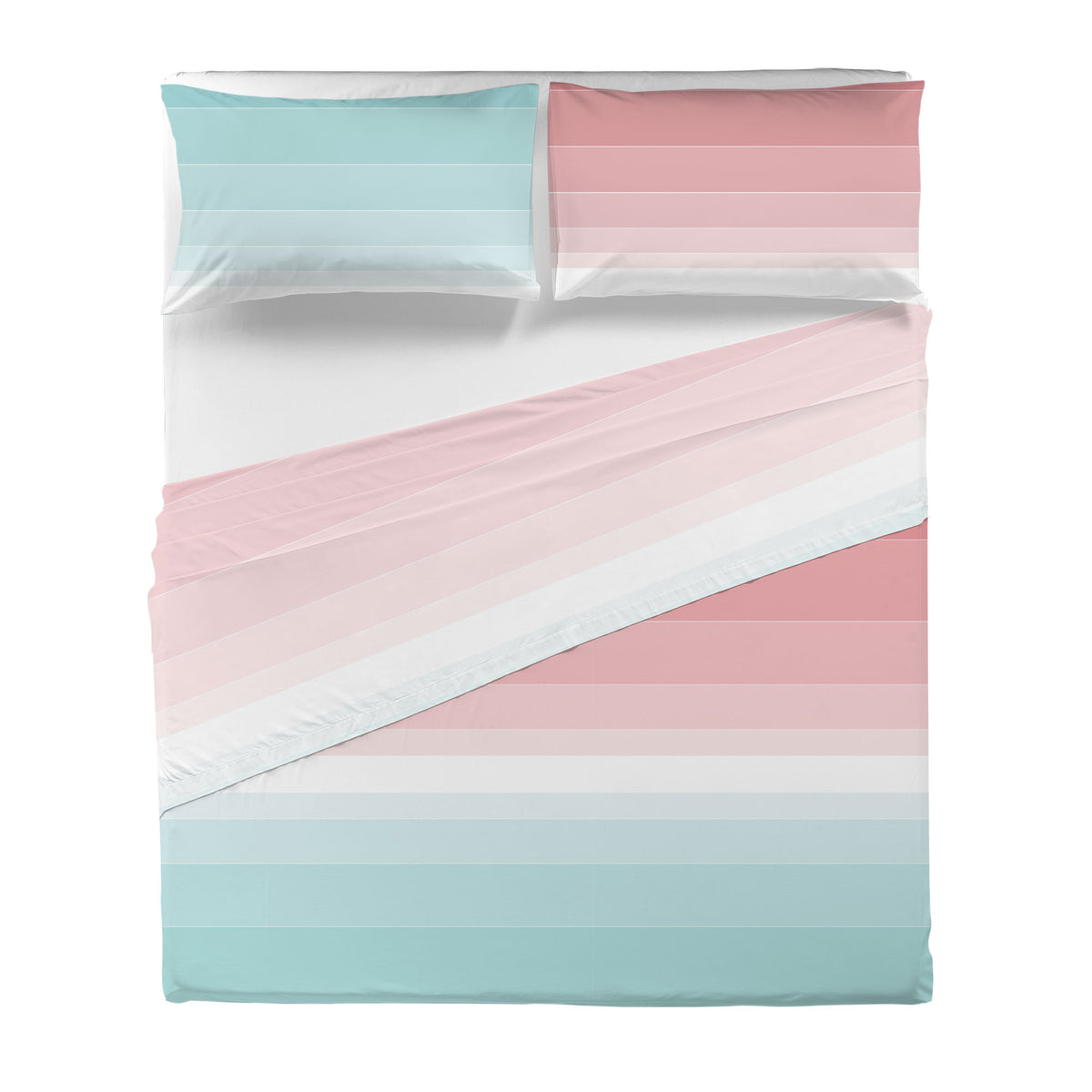 Completo Letto Matrimoniale in Cotone con Stampa - Fantasia Shades Pink Aqua