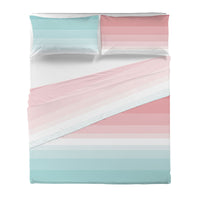 Completo Letto Matrimoniale in Cotone con Stampa - Fantasia Shades Pink Aqua