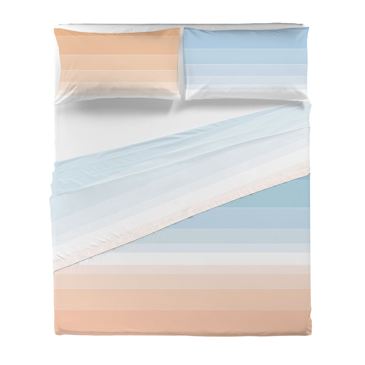 Completo Letto Matrimoniale in Cotone con Stampa - Fantasia Shades Light Blue Peach