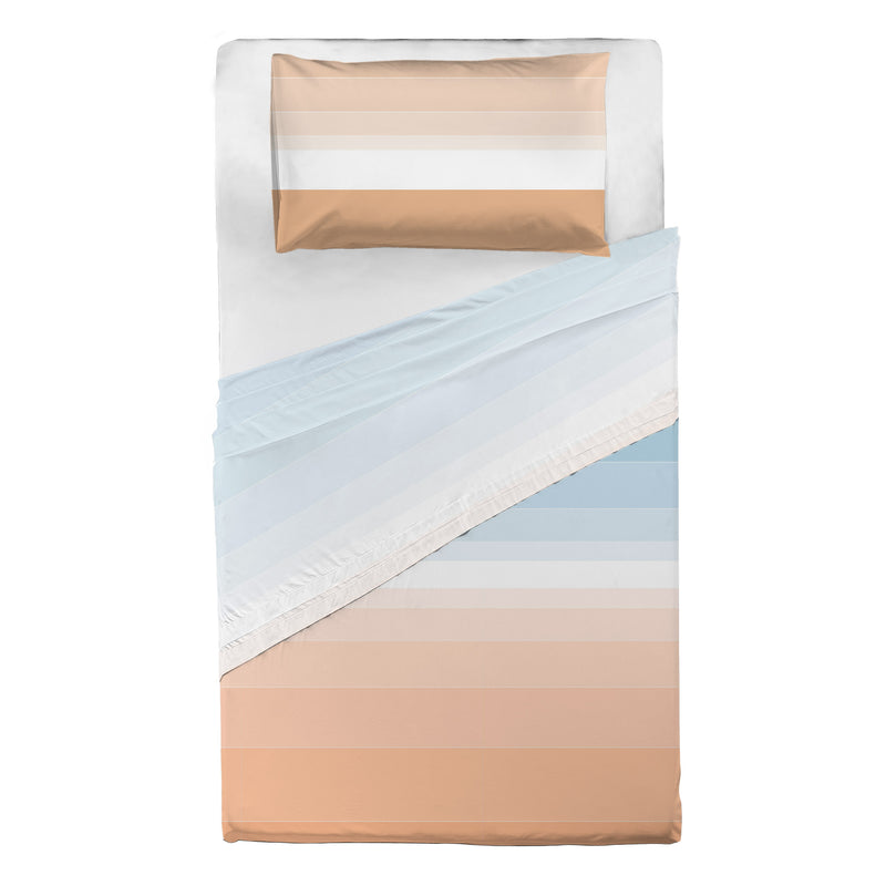 Completo Letto Piazza e Mezza in Cotone con Stampa - Fantasia Shades Light Blue Peach