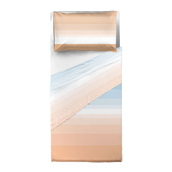 Completo Letto Singolo in Cotone con Stampa - Fantasia Shades Light Blue Peach