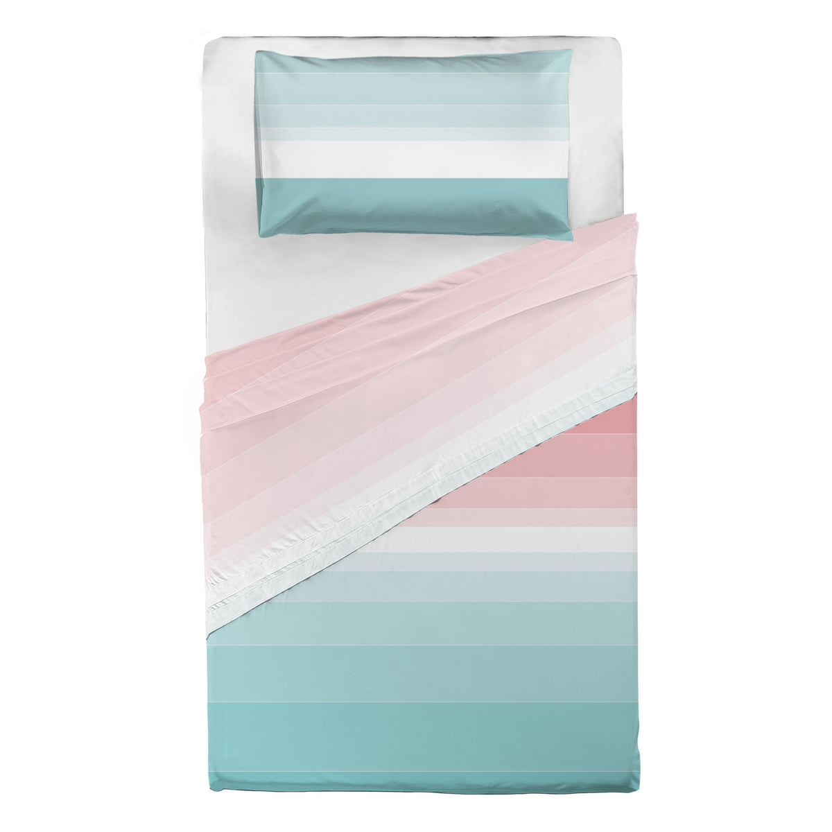 Completo Letto Piazza e Mezza in Cotone con Stampa - Fantasia Shades Pink Aqua