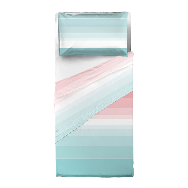 Completo Letto Singolo in Cotone con Stampa - Fantasia Shades Pink Aqua