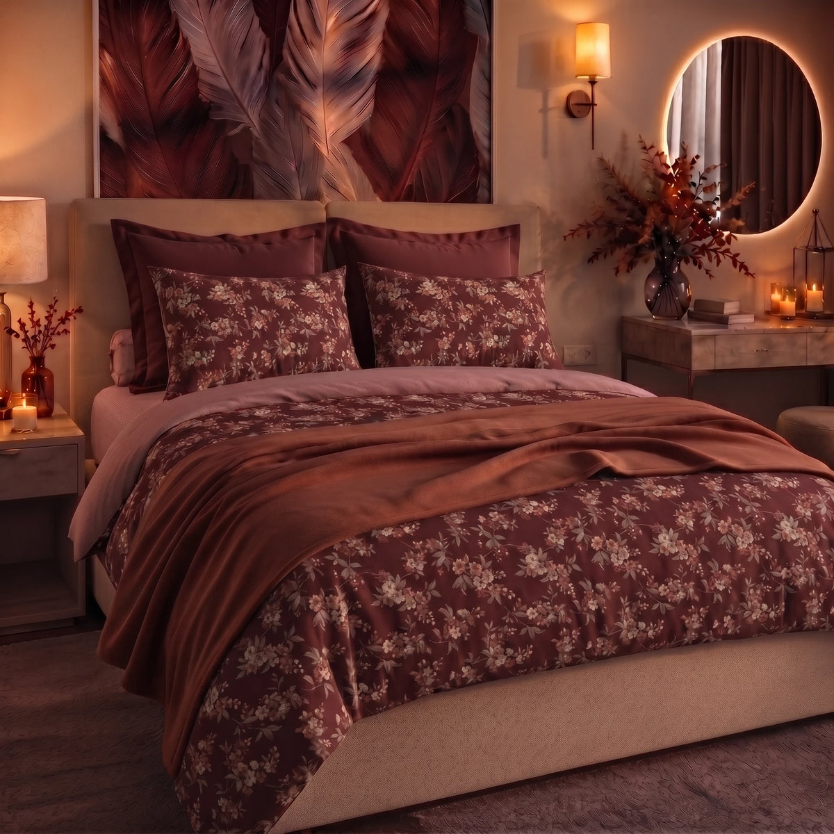 Parure Copripiumino Matrimoniale in Cotone con Stampa - Fantasia Feel Me Amber Burgundy