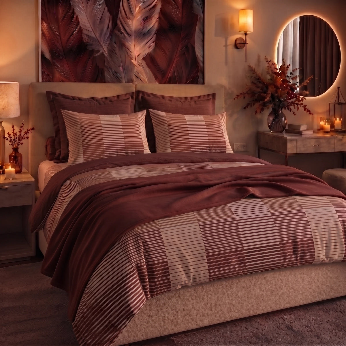 Parure Copripiumino Matrimoniale in Cotone con Stampa - Fantasia Feel Me Gilbert Burgundy