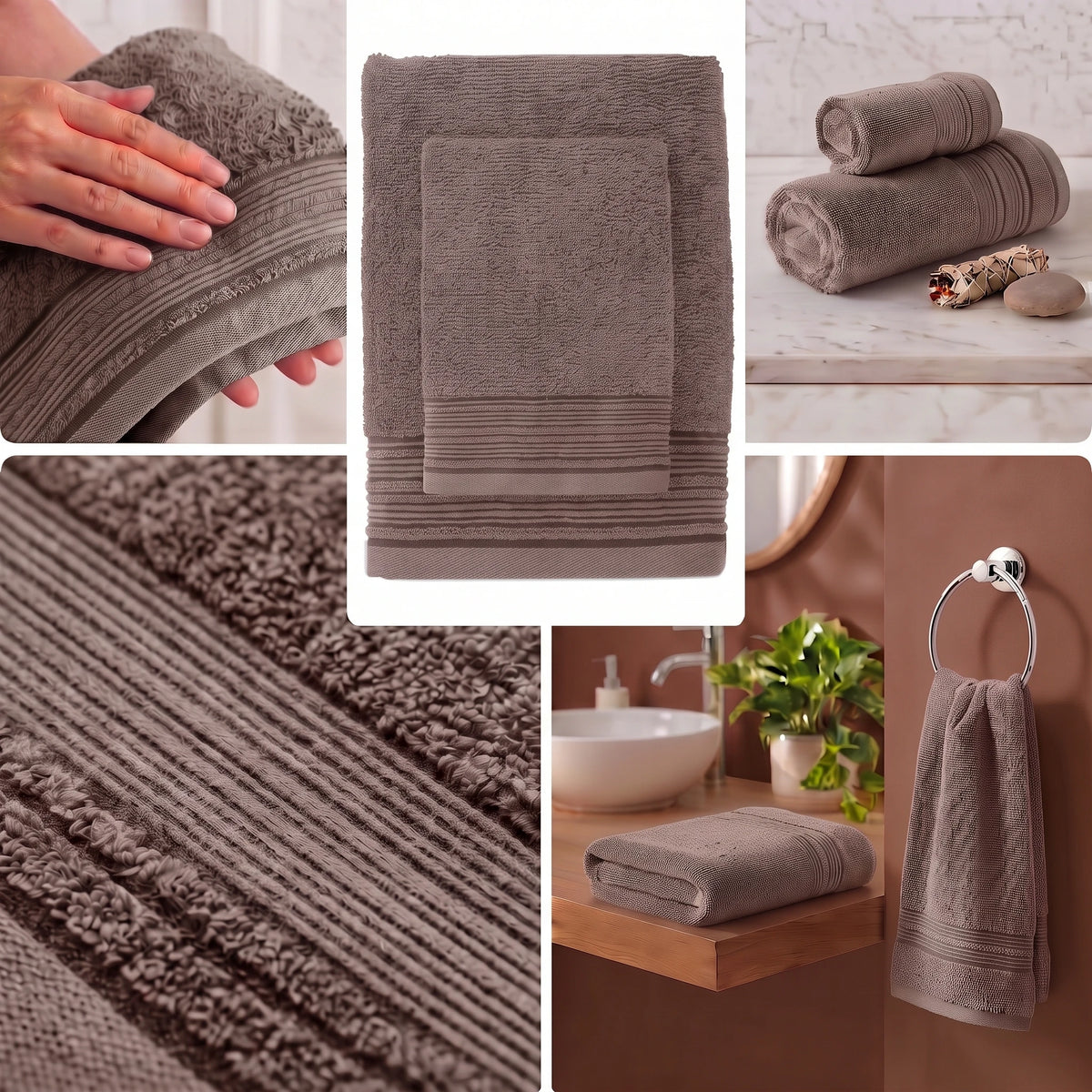 Set 2 Asciugamani Relax Me Standard Tinta Unita Taupe