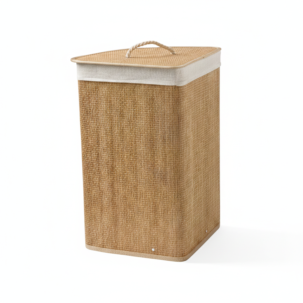 Cesto Lavanderia Angolo in Bamboo in Display Soft cm 35x60 Tinta Unita Cream