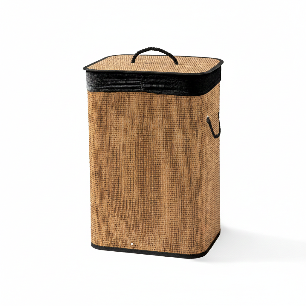 Cesto Lavanderia in Bamboo in Display Soft cm 52x32x63 Tinta Unita Black