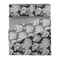 Happidea Completo Letto in Cotone con Stampa Matrimoniale Peony Dark Grey