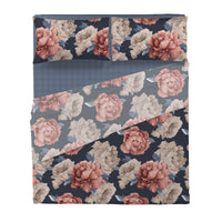 Happidea Completo Letto in Cotone con Stampa Matrimoniale Peony Dark Blue