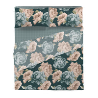 Happidea Completo Letto in Cotone con Stampa Matrimoniale Peony Teal