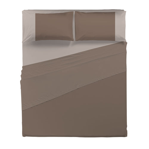 Happidea Completo Letto Matrimoniale in Cotone Bicolore Biscotto/Sabbia
