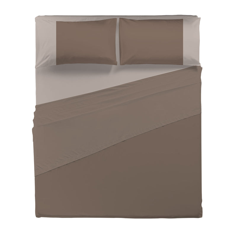 Happidea Completo Letto Matrimoniale in Cotone Bicolore Biscotto/Sabbia