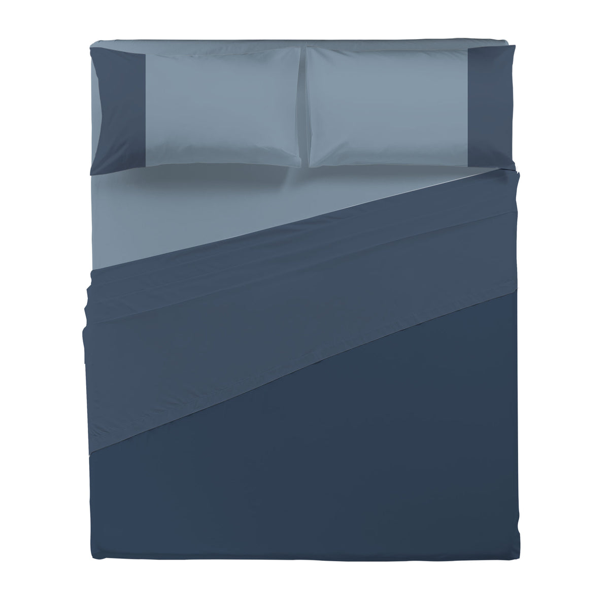 Happidea Completo Letto Matrimoniale in Cotone Bicolore Blu Profondo/Azzurro Polvere