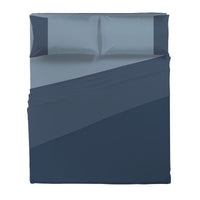 Happidea Completo Letto Matrimoniale in Cotone Bicolore Blu Profondo/Azzurro Polvere