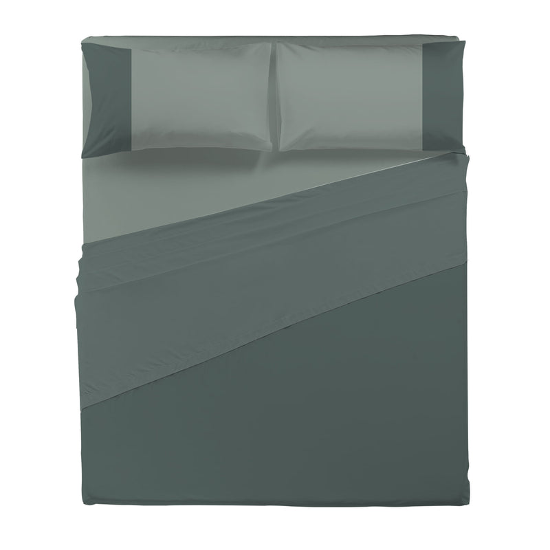 Happidea Completo Letto Matrimoniale in Cotone Bicolore Foresta/Salvia