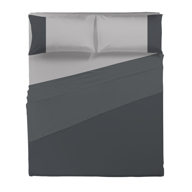 Happidea Completo Letto Matrimoniale in Cotone Bicolore Grafite/Perla