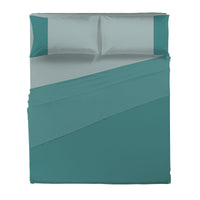 Happidea Completo Letto Matrimoniale in Cotone Bicolore Pavone/Laguna