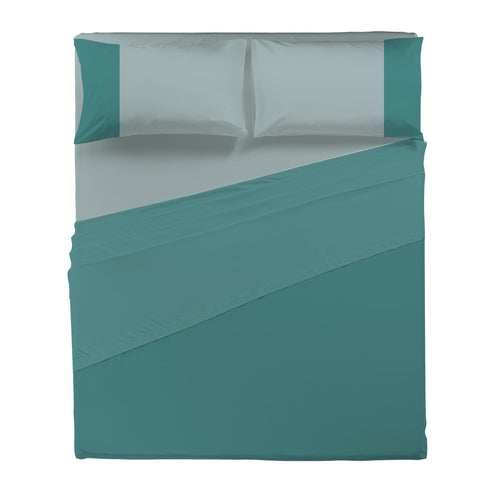 Happidea Completo Letto Matrimoniale in Cotone Bicolore Pavone/Laguna