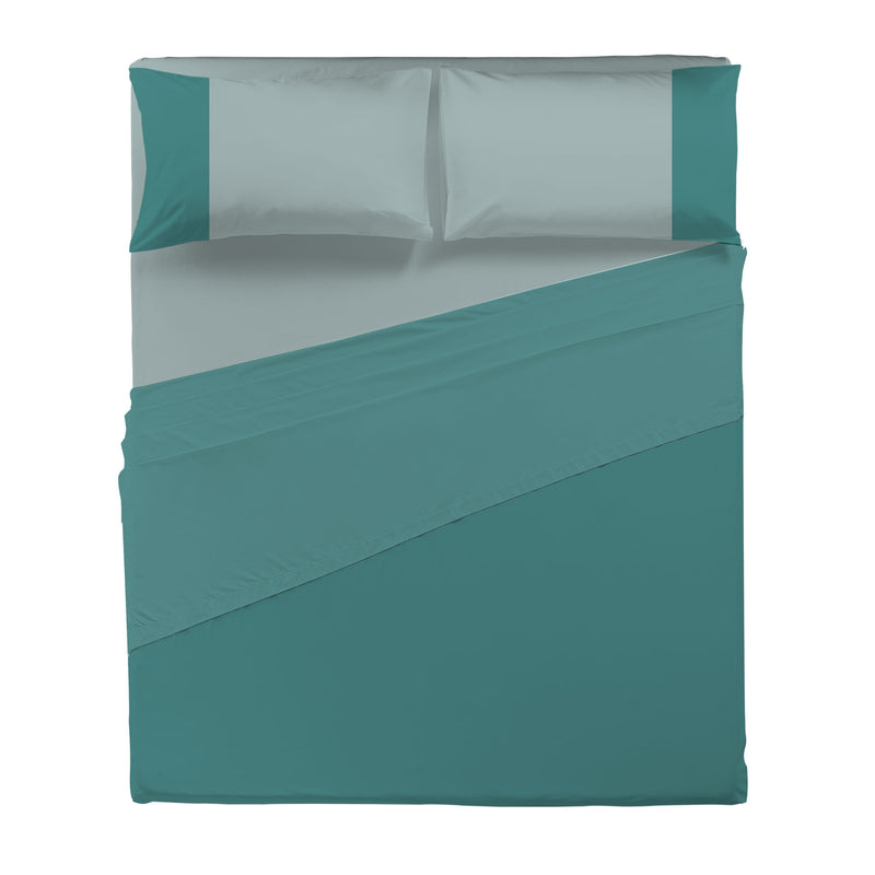 Happidea Completo Letto Matrimoniale in Cotone Bicolore Pavone/Laguna