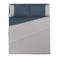 Happidea Completo Letto Matrimoniale in Cotone Bicolore Perla/blu Profondo