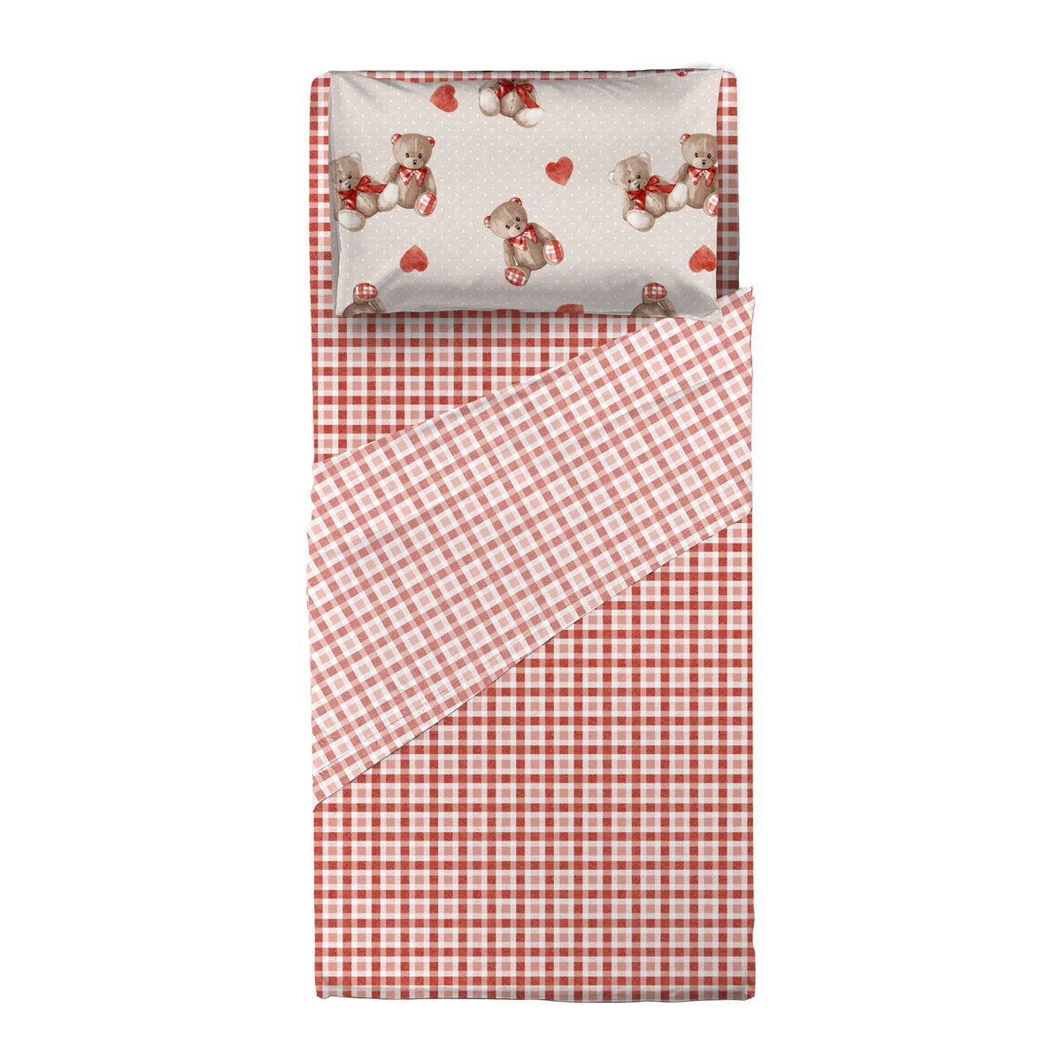 Completo Letto Singolo in Cotone con Stampa  - Fantasia Softy Bear Orsetti Red
