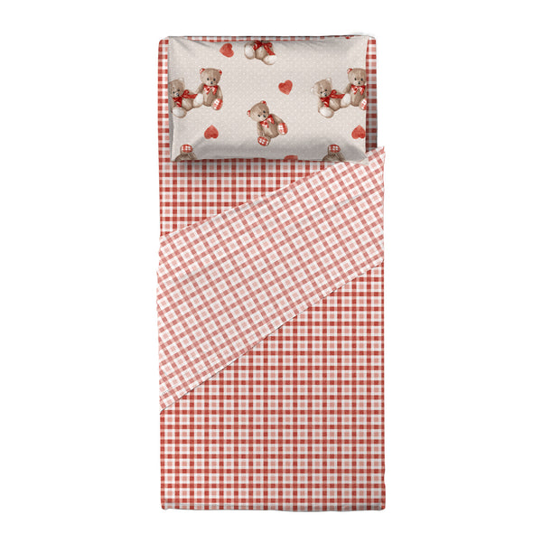 Completo Letto Singolo in Cotone con Stampa  - Fantasia Softy Bear Orsetti Red