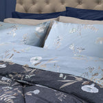 Completo Letto Matrimoniale in Cotone con Stampa - Fantasia Acqua Meredith Blu