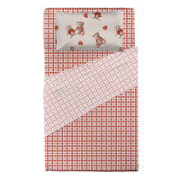 Completo Letto Piazza e Mezza in Cotone con Stampa  - Fantasia Softy Bear Orsetti Red